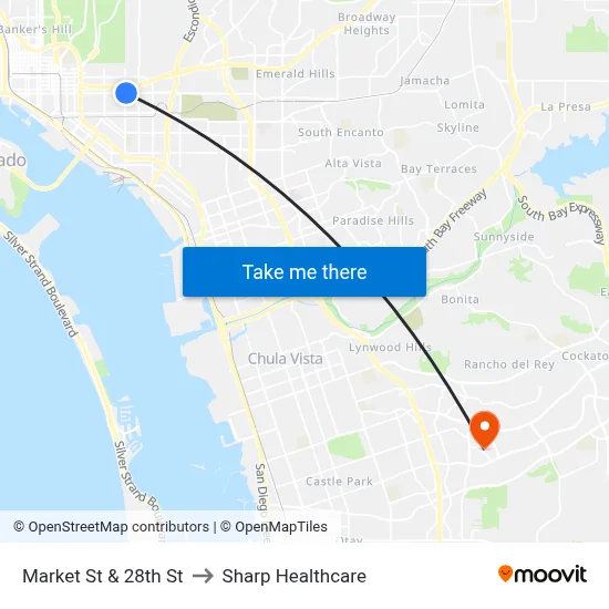 Market St & 28th St to Sharp Healthcare map