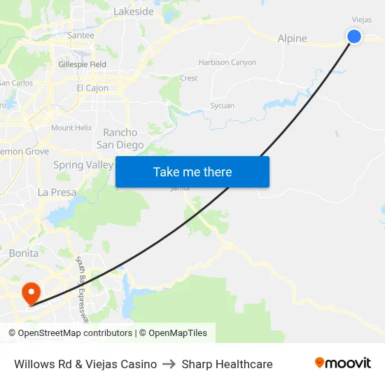 Willows Rd & Viejas Casino to Sharp Healthcare map