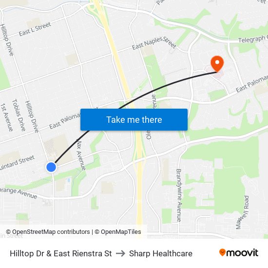 Hilltop Dr & East Rienstra St to Sharp Healthcare map