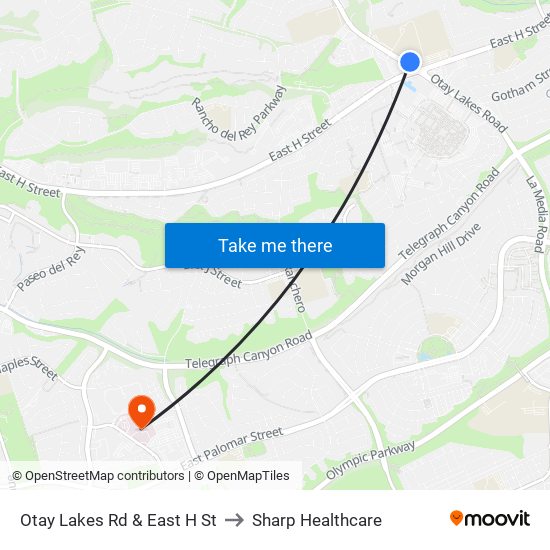 Otay Lakes Rd & East H St to Sharp Healthcare map