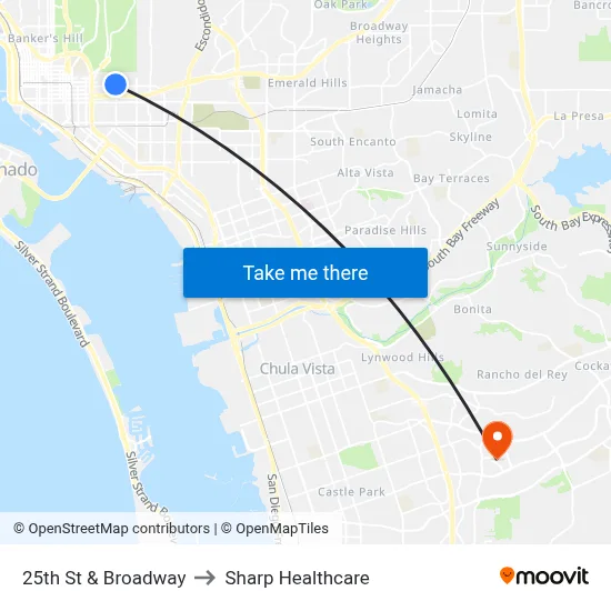 25th St & Broadway to Sharp Healthcare map