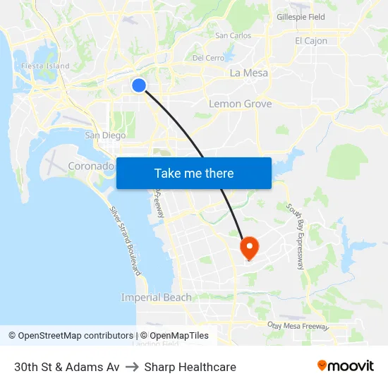 30th St & Adams Av to Sharp Healthcare map