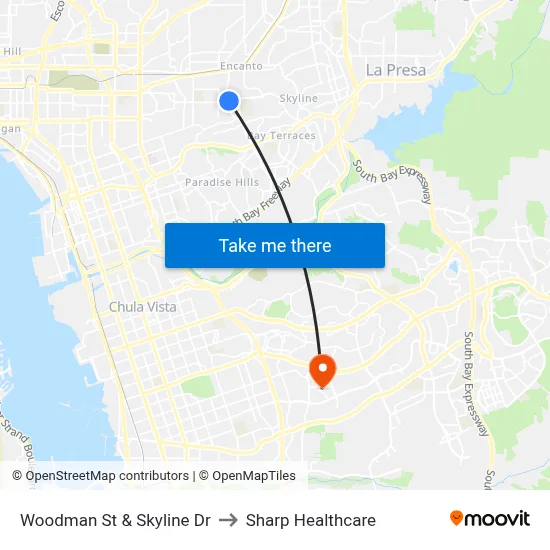 Woodman St & Skyline Dr to Sharp Healthcare map