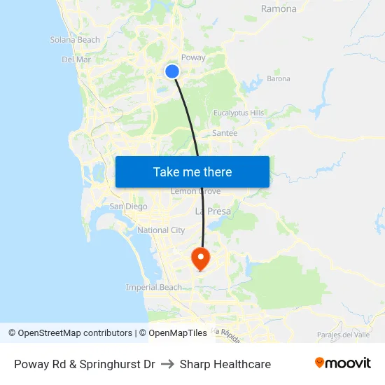 Poway Rd & Springhurst Dr to Sharp Healthcare map