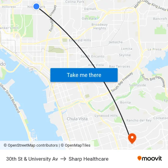 30th St & University Av to Sharp Healthcare map