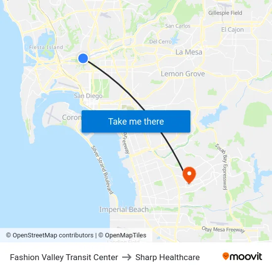 Fashion Valley Transit Center to Sharp Healthcare map