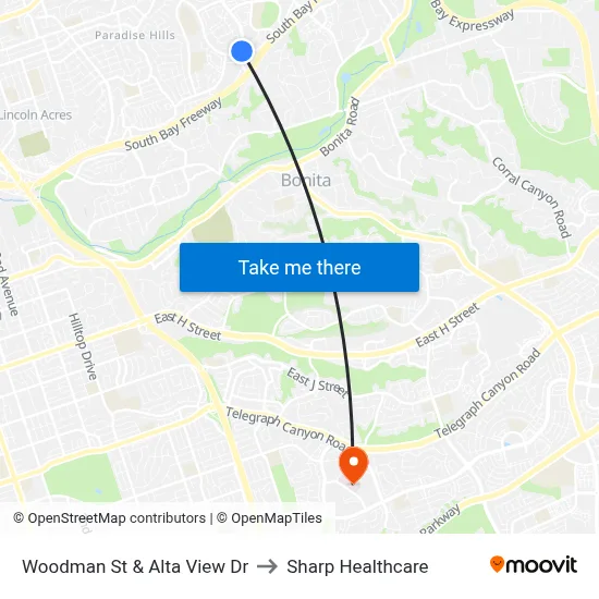 Woodman St & Alta View Dr to Sharp Healthcare map