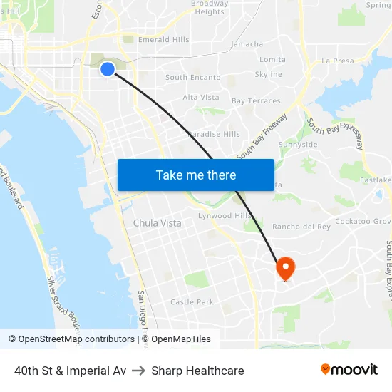 40th St & Imperial Av to Sharp Healthcare map
