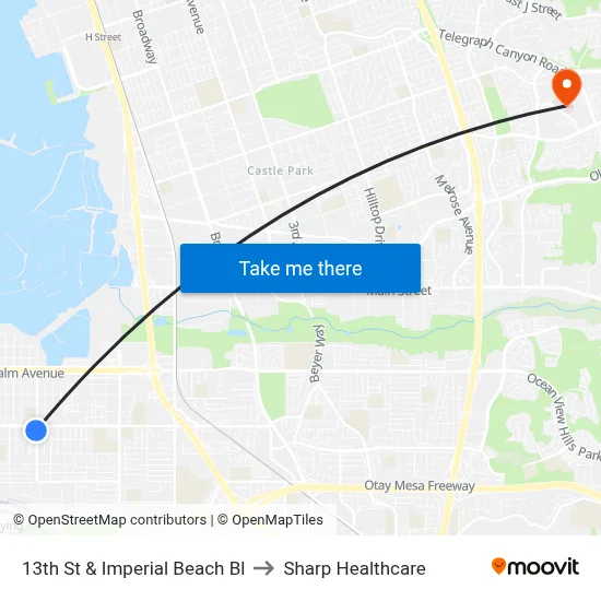13th St & Imperial Beach Bl to Sharp Healthcare map