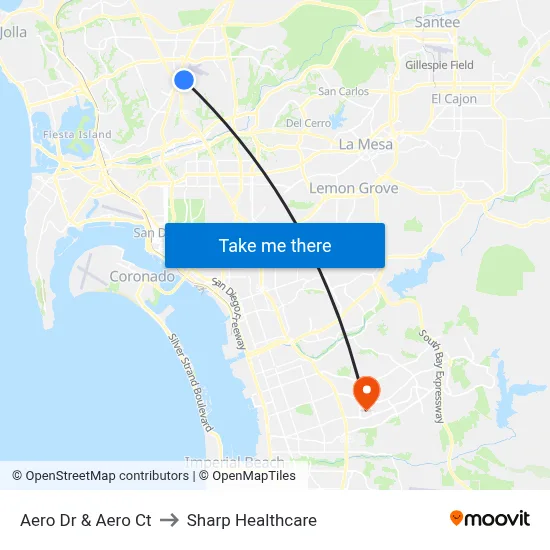 Aero Dr & Aero Ct to Sharp Healthcare map