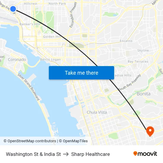 Washington St & India St to Sharp Healthcare map