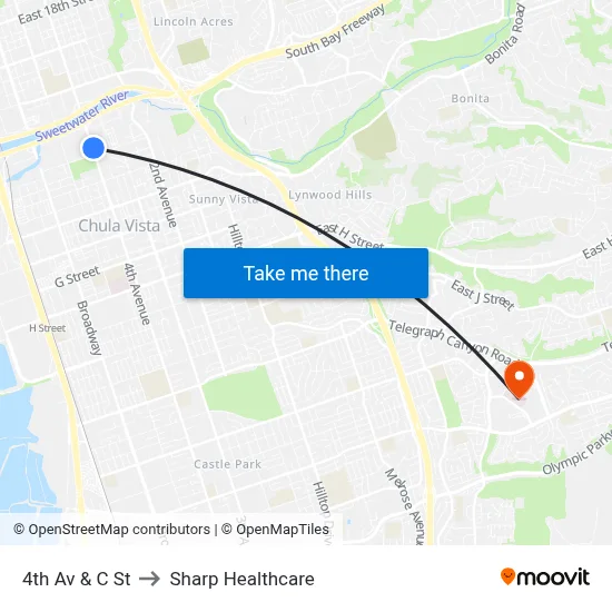 4th Av & C St to Sharp Healthcare map