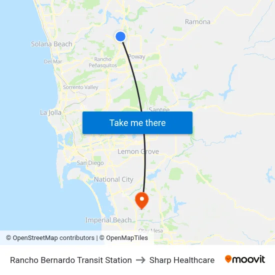 Rancho Bernardo Transit Station to Sharp Healthcare map