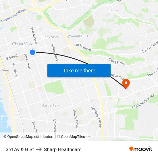 3rd Av & G St to Sharp Healthcare map
