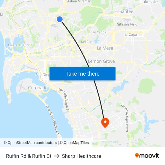 Ruffin Rd & Ruffin Ct to Sharp Healthcare map