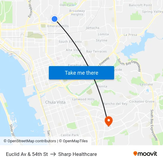 Euclid Av & 54th St to Sharp Healthcare map