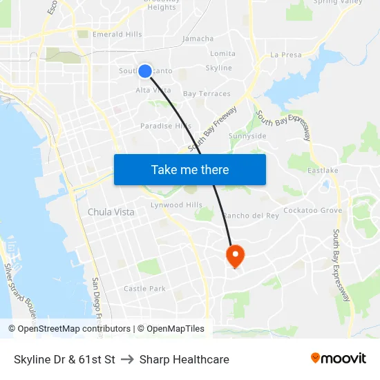 Skyline Dr & 61st St to Sharp Healthcare map