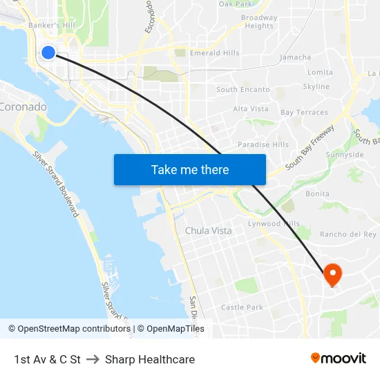 1st Av & C St to Sharp Healthcare map