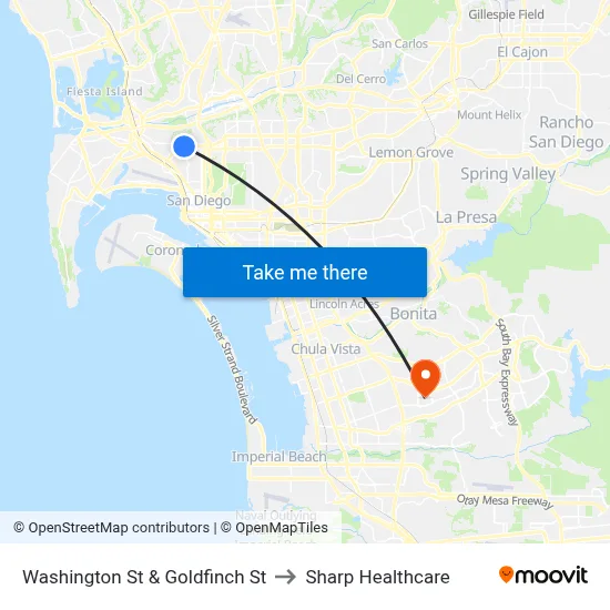 Washington St & Goldfinch St to Sharp Healthcare map