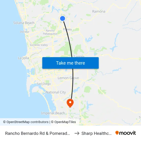 Rancho Bernardo Rd & Pomerado Rd to Sharp Healthcare map