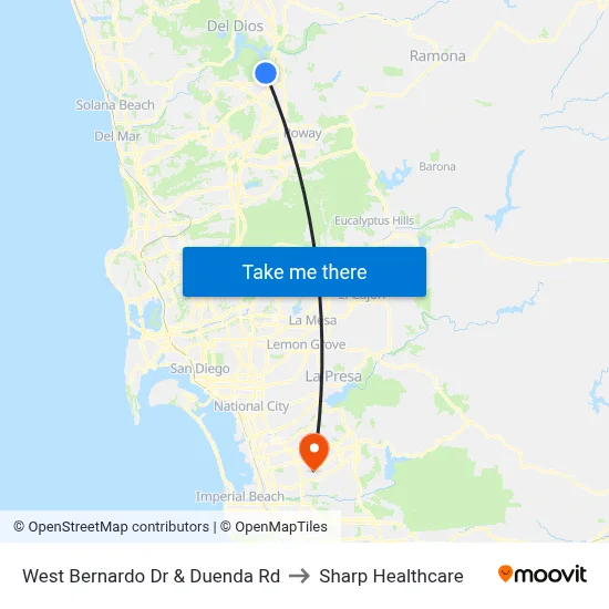 West Bernardo Dr & Duenda Rd to Sharp Healthcare map