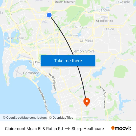 Clairemont Mesa Bl & Ruffin Rd to Sharp Healthcare map