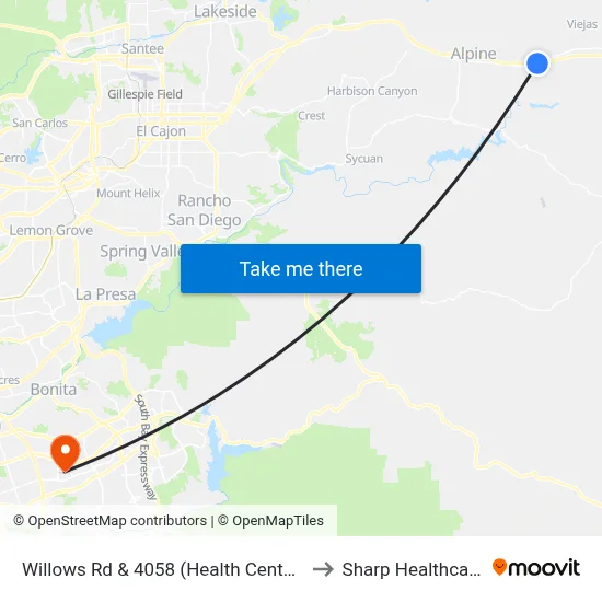 Willows Rd & 4058 (Health Center) to Sharp Healthcare map