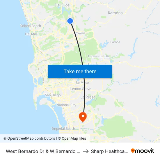West Bernardo Dr & W Bernardo Ct to Sharp Healthcare map