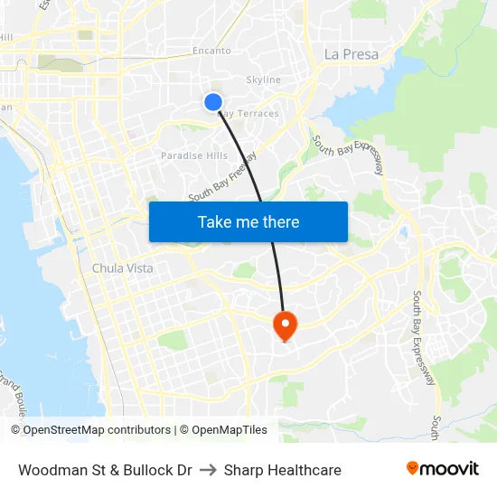 Woodman St & Bullock Dr to Sharp Healthcare map