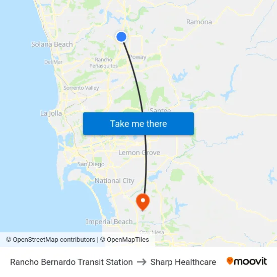 Rancho Bernardo Transit Station to Sharp Healthcare map