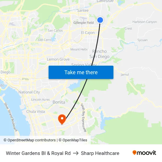Winter Gardens Bl & Royal Rd to Sharp Healthcare map