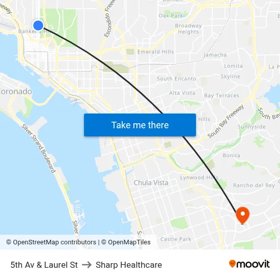 5th Av & Laurel St to Sharp Healthcare map