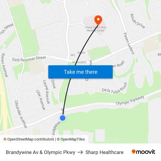 Brandywine Av & Olympic Pkwy to Sharp Healthcare map