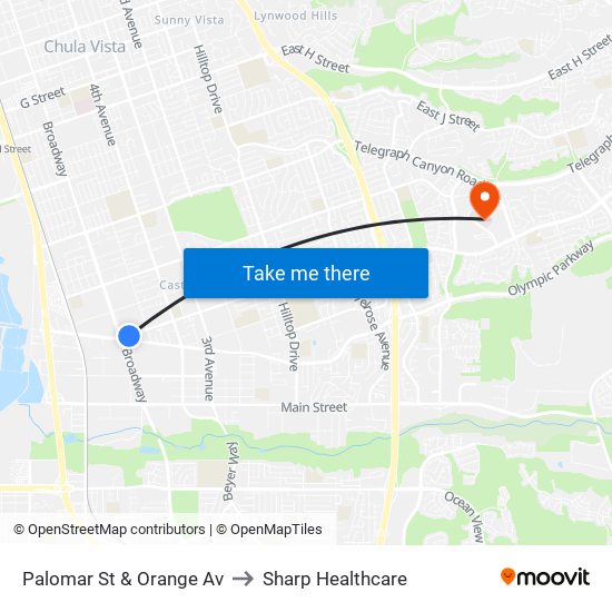 Palomar St & Orange Av to Sharp Healthcare map