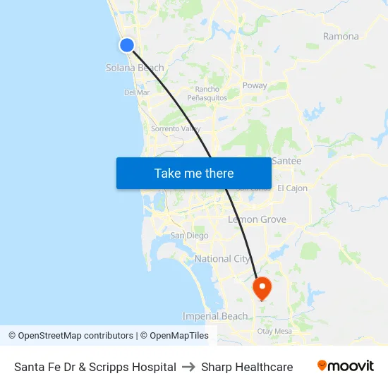 Santa Fe Dr & Scripps Hospital to Sharp Healthcare map