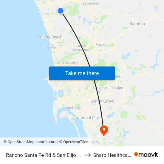 Rancho Santa Fe Rd & San Elijo Rd to Sharp Healthcare map