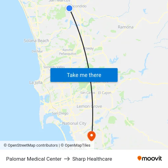 Palomar Medical Center to Sharp Healthcare map