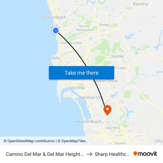 Camino Del Mar & Del Mar Heights Rd to Sharp Healthcare map