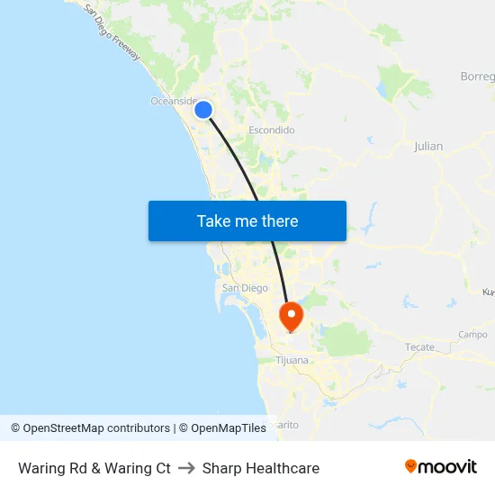 Waring Rd & Waring Ct to Sharp Healthcare map