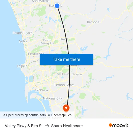 Valley Pkwy & Elm St to Sharp Healthcare map