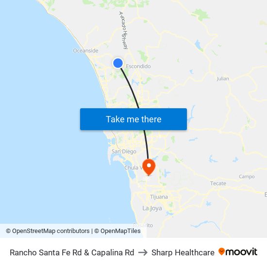 Rancho Santa Fe Rd & Capalina Rd to Sharp Healthcare map