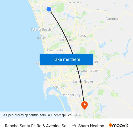 Rancho Santa Fe Rd & Avenida Soledad to Sharp Healthcare map
