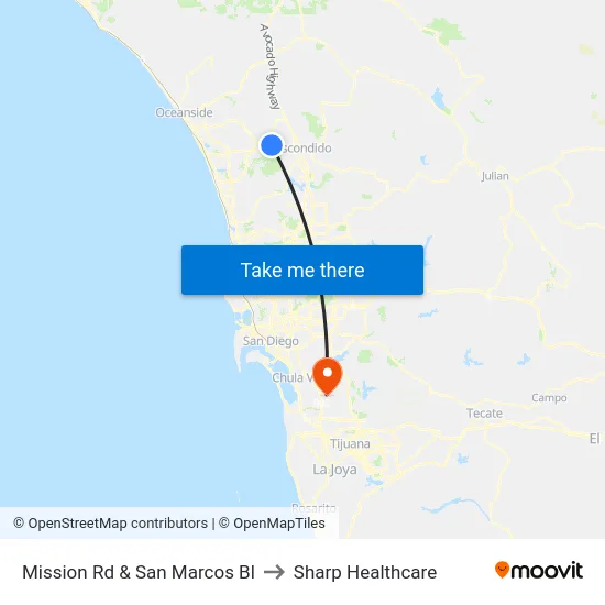 Mission Rd & San Marcos Bl to Sharp Healthcare map