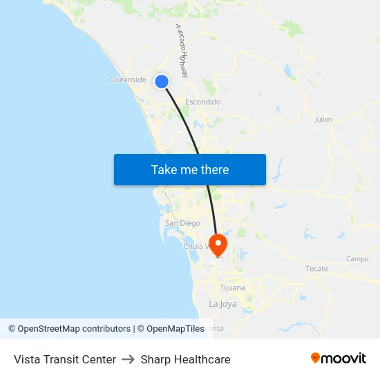Vista Transit Center to Sharp Healthcare map