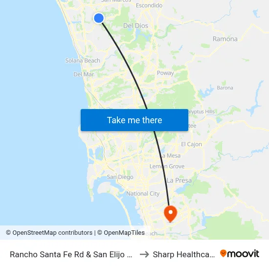 Rancho Santa Fe Rd & San Elijo Rd to Sharp Healthcare map