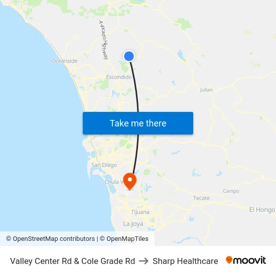 Valley Center Rd & Cole Grade Rd to Sharp Healthcare map