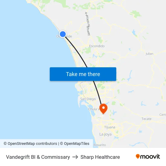 Vandegrift Bl & Commissary to Sharp Healthcare map