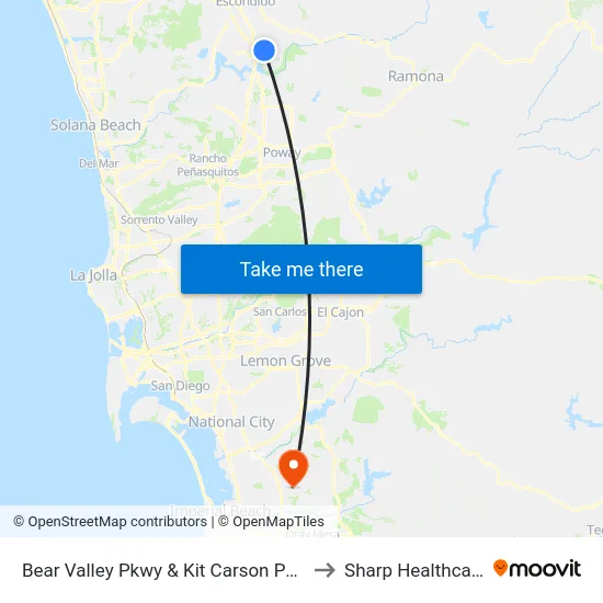 Bear Valley Pkwy & Kit Carson Park to Sharp Healthcare map