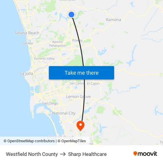 Westfield North County to Sharp Healthcare map