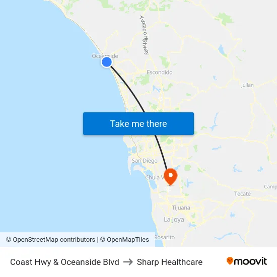 Coast Hwy & Oceanside Blvd to Sharp Healthcare map